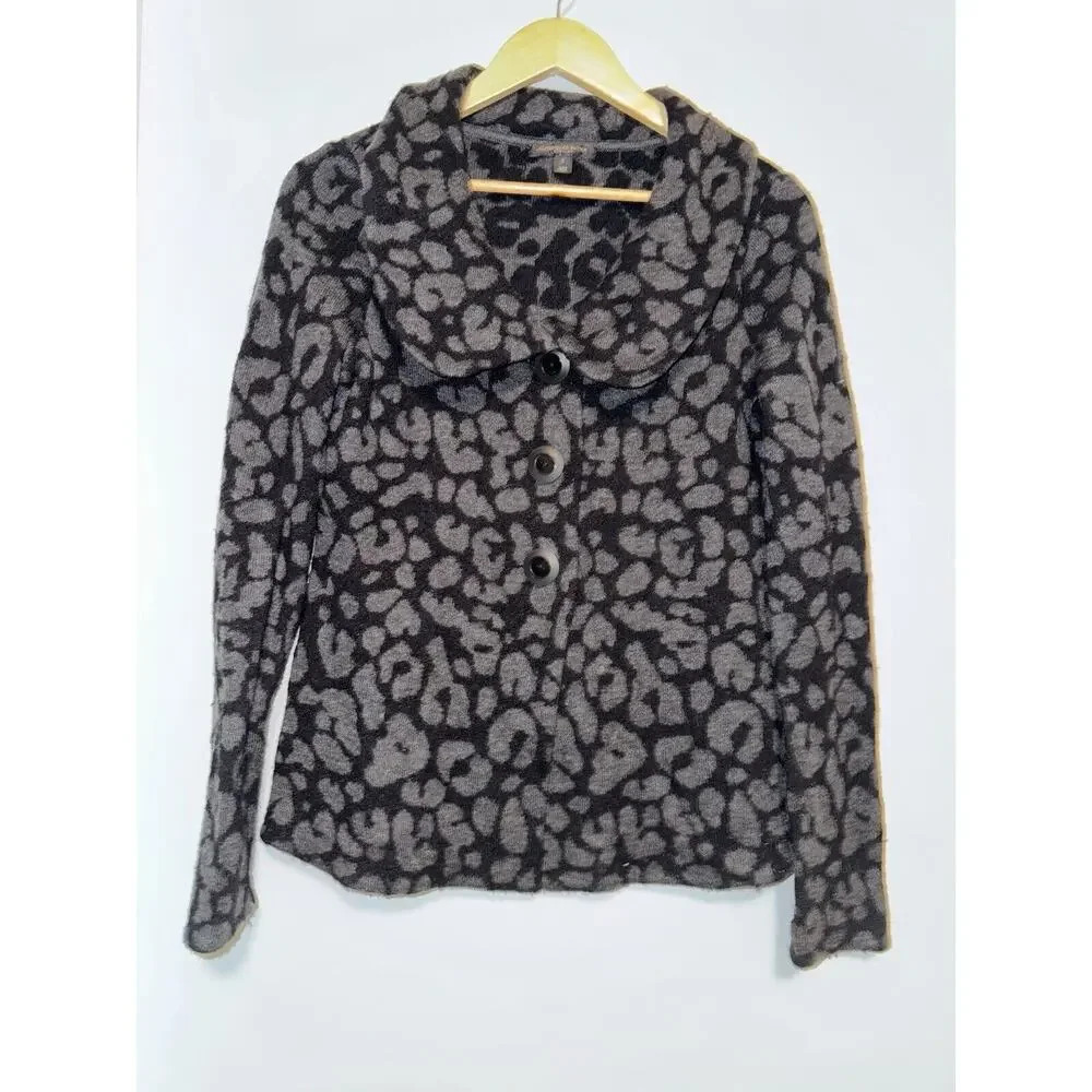 Classiques Entier Leopard Silk Cashmere Wool Sweater Cardigan Jacket SZ SMALL